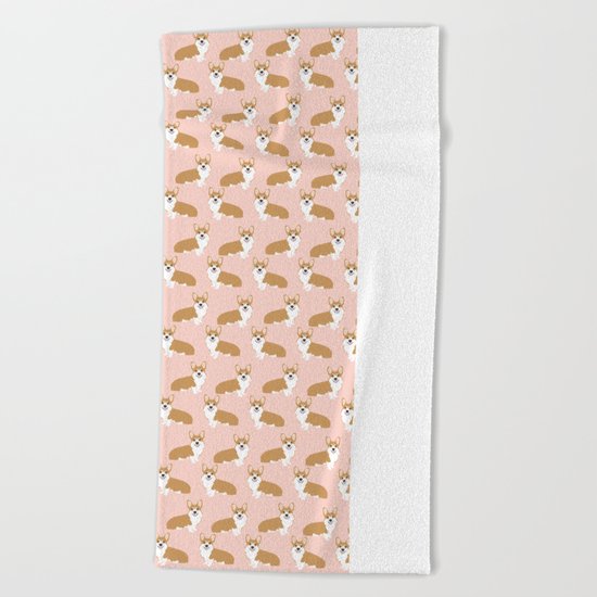 Corgi pastel blush pink cute welsh corgi dog portrait pattern corgi lovers must have dog gifts Beach Towel