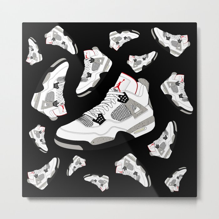 Air Jordan Retro 4 Iv Og White Cement Vector Black Background Metal Print By Nashgfx Society6