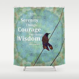 Serenity Prayer Art With Black Bird and Blue Mandala Shower Curtain