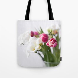 Pink Tulips Flowers Bouquet, Spring Flowers, Pink Flora Home Decor Art Print, Valentines Day, Wedding Flowers Art Print Tote Bag