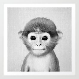 Baby Monkey - Black & White Art Print