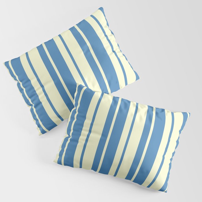 Blue & Light Yellow Colored Lined/Striped Pattern Pillow Sham