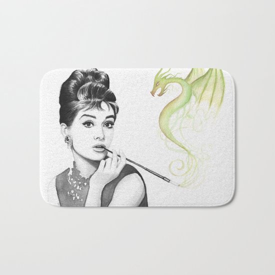 Audrey Hepburn Smoking and Dragon Bath Mat