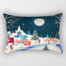 Festive Blue Winter Snow Village Rectangular Pillow
