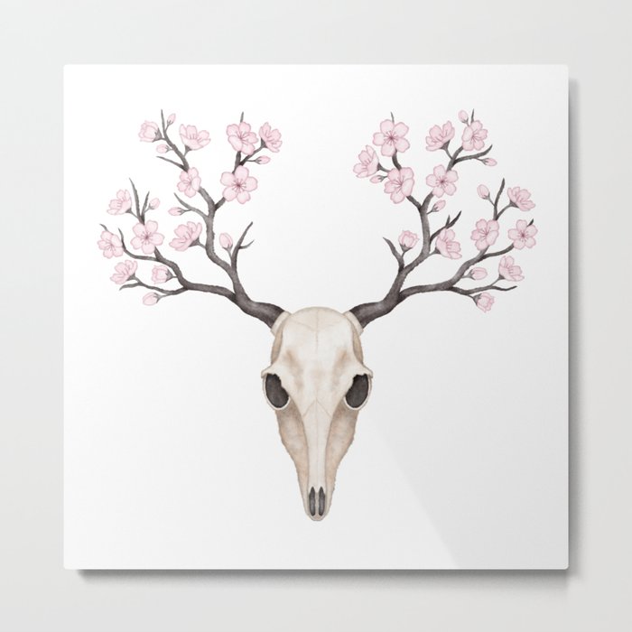Blooming deer skull Metal Print