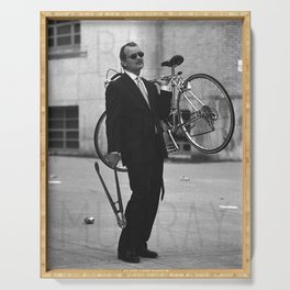 Bill F Murray stealing a bike. Rushmore production photo. Serving Tray