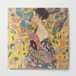 Gustav Klimt - Woman with Fan Metal Print | Gustav, Expressionism, Symbolist, Portrait, Flowers, Klimt, Birds, Fan, Austria, Dame 