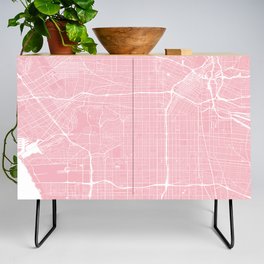 Los Angeles, CA, City Map - Pink Credenza