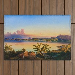 Rio De Janeiro with Sugarloaf in Background, Brazil coastal landscape painting by Alessandro Cicarelli Outdoor Rug