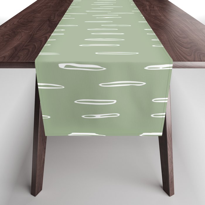 Raindrop Boho Abstract Pattern, Sage Green Table Runner
