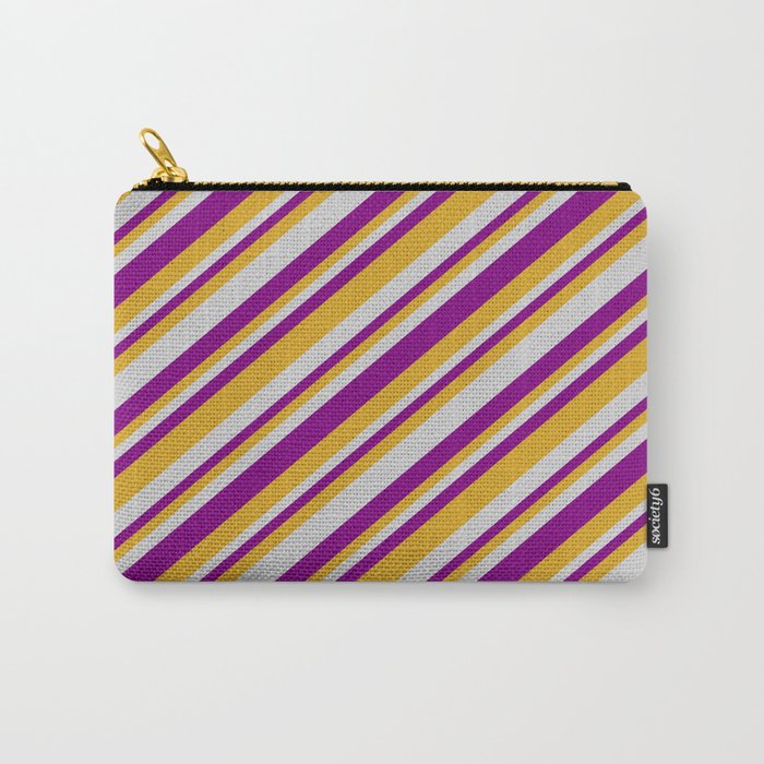 Light Gray, Purple & Goldenrod Colored Lines Pattern Carry-All Pouch
