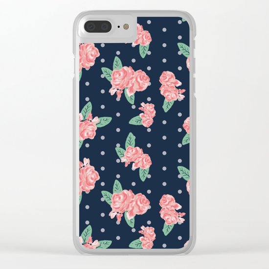 Brooklin - Navy dots floral bouquet minimal boho abstract flowers Clear iPhone Case