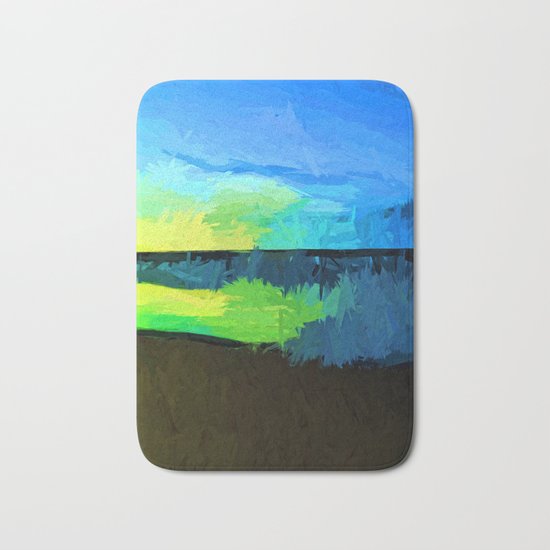 Yellow and Green Sun on the Blue Sea Bath Mat