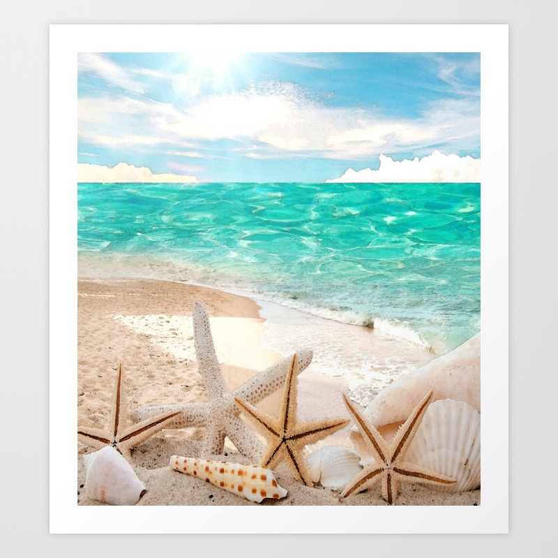 Sea Shells On A Tropical Beach Art Print By Jmariellearts Society6