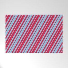 [ Thumbnail: Crimson & Sky Blue Colored Lines Pattern Welcome Mat ]