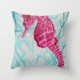 Pink Seahorse 2 Throw Pillow