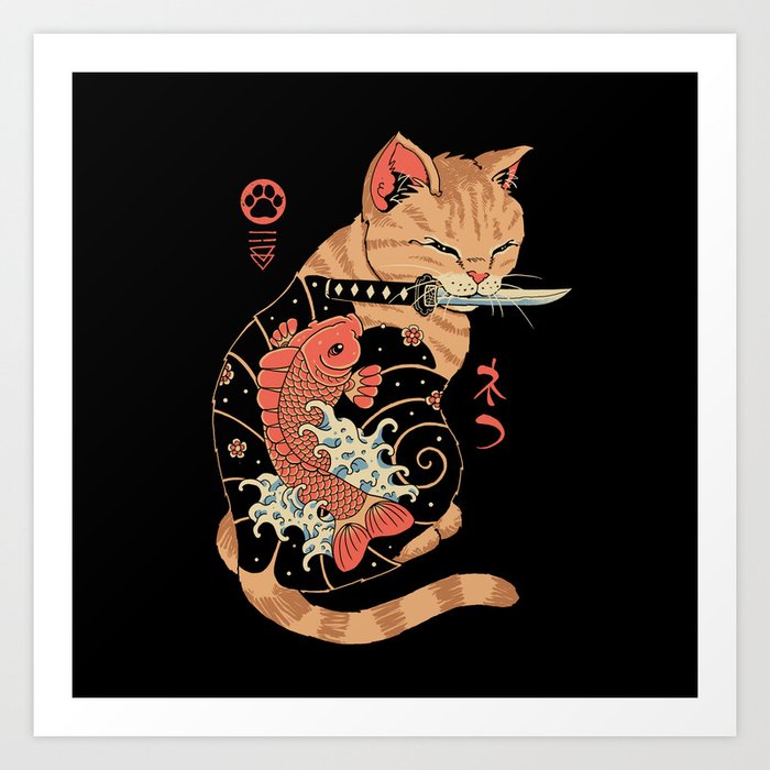 Carp Tattooed Cat Art Print
