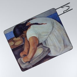 La Familia, La molendera - The Meal Grinder, Mexican portrait painting by Diego Rivera Picnic Blanket