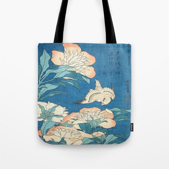 Japanese Flowers Turquoise Peach Tote Bag