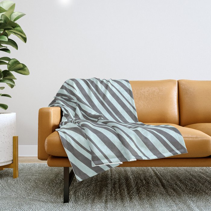 Light Cyan and Dim Grey Colored Lines/Stripes Pattern Throw Blanket