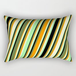[ Thumbnail: Colorful Dark Orange, Light Yellow, Green, Black, and Dark Olive Green Colored Pattern of Stripes Rectangular Pillow ]