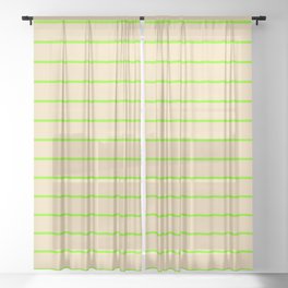 [ Thumbnail: Green & Tan Colored Striped Pattern Sheer Curtain ]