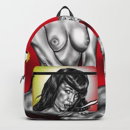 I Was Never The Girl Next Door! Backpack | Pin Up, Black And White, Cartoon, Typography, Pinupmodel, Drawing, Illustration, Graphite, Pop Art, Chalk Charcoal 