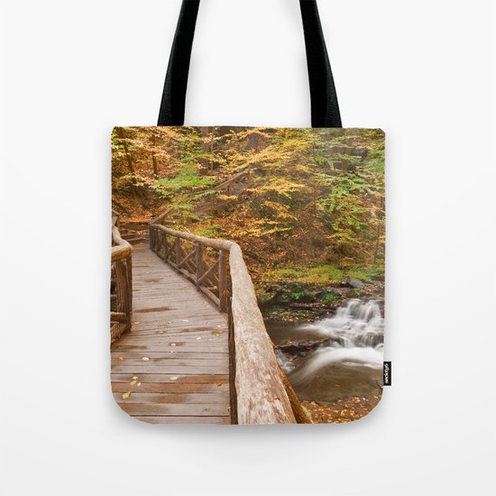Autumn Boardwalk Bridge Tote Bag
