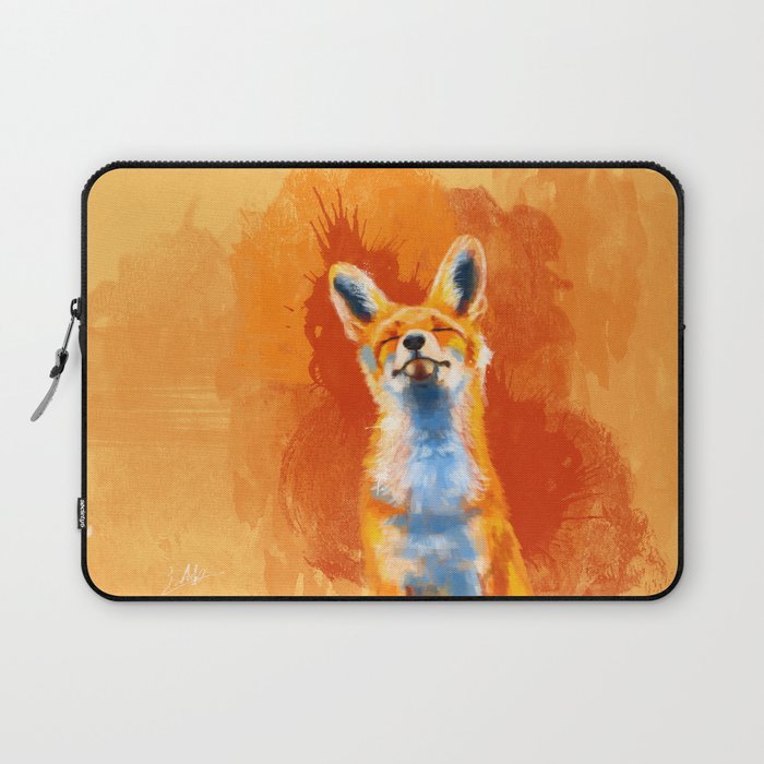 Happy Fox on an orange background Laptop Sleeve
