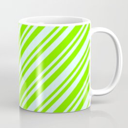 [ Thumbnail: Light Cyan and Green Colored Lined/Striped Pattern Coffee Mug ]