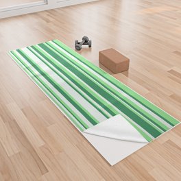 [ Thumbnail: Light Green, Sea Green & Mint Cream Colored Striped Pattern Yoga Towel ]