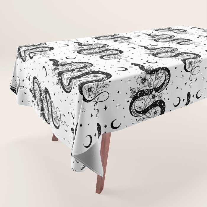 Serpent Spell Black and White Tablecloth by episodic drawing Society6