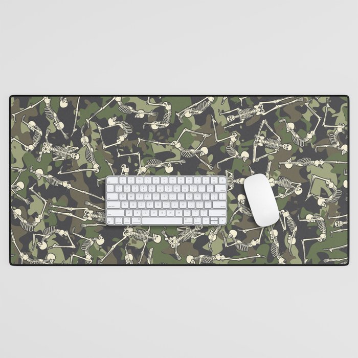Yoga Skeleton Military Camo Camouflage Pattern Woodland Desk Mat
