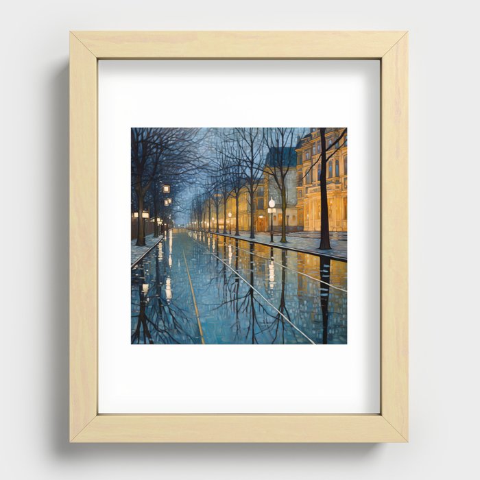City Lights in the Rain Recessed Framed Print