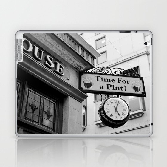 Time for a beer, vintage bar sign in black and white | Moment of relax Laptop & iPad Skin