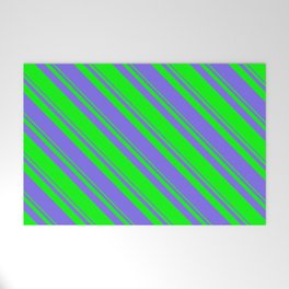 [ Thumbnail: Lime and Medium Slate Blue Colored Lined Pattern Welcome Mat ]