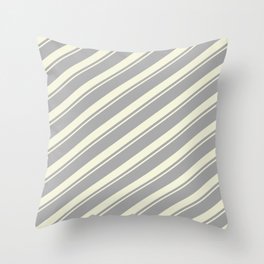 [ Thumbnail: Dark Gray & Beige Colored Striped/Lined Pattern Throw Pillow ]