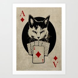 Diamond Ace Cat Poker Game Texas Hold'em Art Print