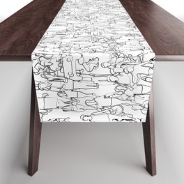 People illustration , outline sketch or drawing pattern - black and white Table Runner