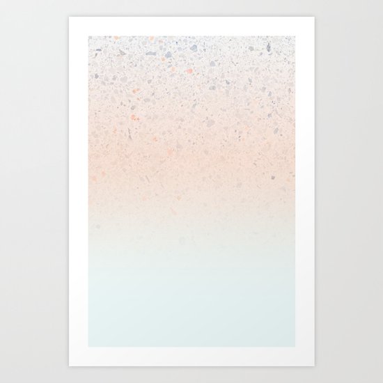 Terrazzo Pastel Colors Soft Fading Gradient Peach+Baby Blue Art Print
