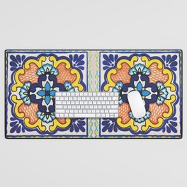 Yellow and blue talavera tile mandala classic ceramic mosaic Desk Mat