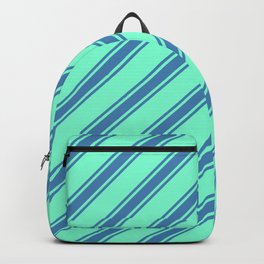 [ Thumbnail: Aquamarine and Blue Colored Striped/Lined Pattern Backpack ]