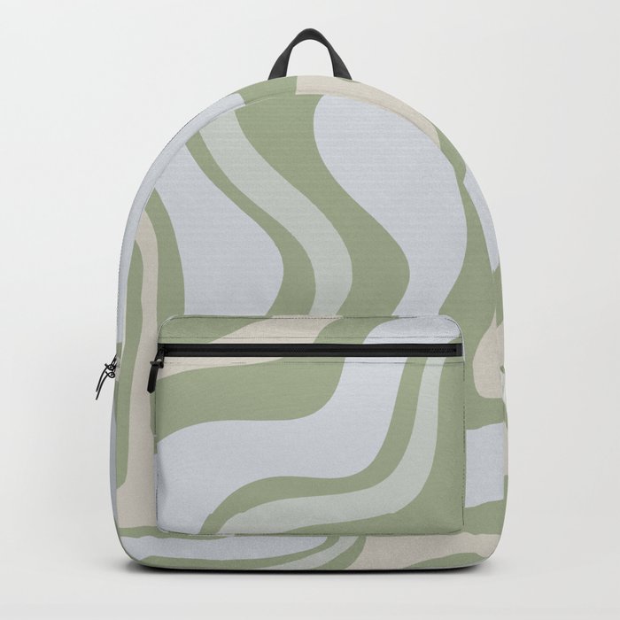 Liquid Swirl Contemporary Abstract Pattern in Light Sage Green Backpack