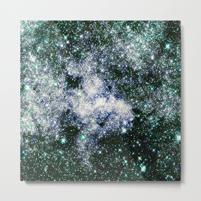 Galaxy Sparkle Stars Deep Green Blue Metal Print