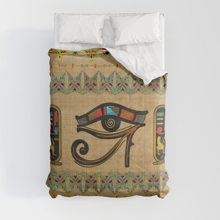 Egyptian Eye of Horus Ornament on papyrus Comforter