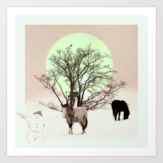 Winter horses Art Print