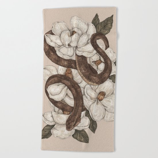 Snake and Magnolias Beach Towel