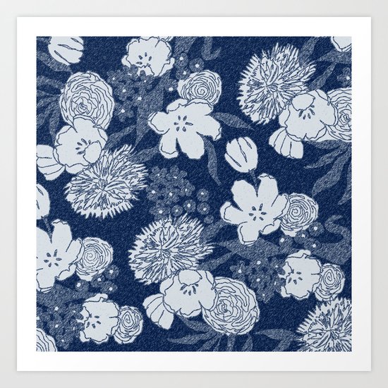 Sketchy Floral: Navy Tonal Art Print