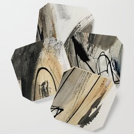 Drift [5]: a neutral abstract mixed media piece in black, white, gray, brown Coaster