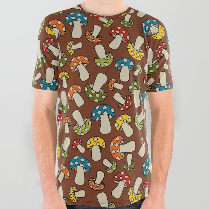 cute 70s mushrooms All Over Graphic Tee